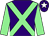 Purple, light green cross belts and sleeves, purple cap, white star