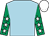 light blue, white stars on emerald green sleeves, white cap