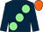 Dark blue, large light green spots, orange cap