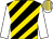 Black and gold diagonal stripes, white sleeves, white and gold striped cap