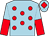 light blue, red spots, light blue and red halved sleeves, light blue cap, red diamond