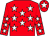 Red body, white stars, red arms, white stars, red cap, white star