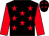 Black body, red stars, red arms, black cap, red stars