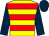 Yellow, red hoops, dark blue sleeves and cap