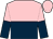 pink and dark blue halved horizontally, halved sleeves, pink cap