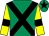 Emerald green, black cross belts, yellow sleeves, black armlets, emerald green cap, black star