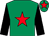 Emerald green, red star, black sleeves, emerald green cap, red star