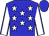 Blue, white stars, white sleeves, blue seams and cap