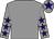 Grey, purple stars on sleeves, grey cap, purple star