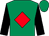 Emerald green, red diamond, black sleeves