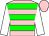 pink and green hoops, white sleeves, pink cap