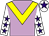 Lilac, yellow chevron, white sleeves, purple stars, white cap, purple star