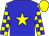 Blue body, yellow star, yellow arms, blue checked, yellow cap