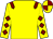 Yellow, maroon epaulets, diamonds on sleeves, quartered cap