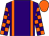 Purple, orange braces, checked sleeves, orange cap