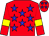 Red body, blue stars, red arms, yellow armlets, red cap, blue stars