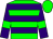 Green body, purple hooped, purple arms, green armlets, green cap