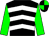 Black, white chevrons, bright green sleeves, black and bright green quartered cap