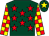 Dark green, red stars, yellow and red checked sleeves, dark green cap, yellow star