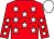 Red body, white stars, red arms, white stars, white cap