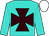 Turquoise, brown maltese cross, turquoise sleeves, white cap