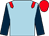 Light blue, red epaulets, dark blue sleeves, red cap