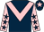 Dark blue, pink chevron, pink sleeves, dark blue stars, dark blue cap, pink star