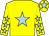 Yellow, light blue star, stars on sleeves, star on cap