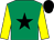 Emerald green, black star, yellow sleeves, black cap