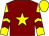 Maroon, yellow star, yellow and maroon chevrons on sleeves, yellow cap