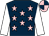 Dark blue, pink stars, white sleeves, pink and dark blue quartered cap