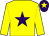 Yellow, purple star, yellow sleeves, purple cap, yellow star