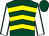 Dark green, yellow chevrons, white sleeves, dark green seams, dark green cap