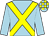 Light blue, yellow cross belts, check cap