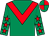 Emerald green, red chevron, emerald green sleeves, red stars, quartered cap