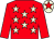 Red, beige stars, red sleeves, beige cap, red star