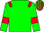 Big-green body, red epaulettes, big-green arms, red armlets, red cap, big-green striped