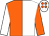 White & orange halved, sleeves reversed, white cap, orange spots