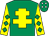 Emerald green, yellow cross of lorraine, yellow sleeves, emerald green diamonds, emerald green cap, white diamonds