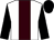 white, brown stripe, black sleeves and cap