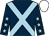 Dark blue, light blue cross belts, dark blue sleeves, light blue stars, white cap