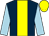 Dark blue, yellow stripe, light blue sleeves, yellow cap