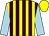 Yellow and brown stripes, light blue sleeves, yellow cap