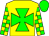 yellow, green maltese cross, checked sleeves, green cap