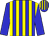 blue and yellow stripes, blue sleeves, striped cap