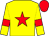 Yellow body, red star, yellow arms, red armlets, red cap