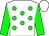 White, green spots, green sleeves, white cap