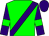 green, purple sash, green armbands on purple sleeves, purple cap