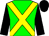 green, yellow cross belts, black sleeves and cap