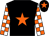 Black, orange star, white and orange check sleeves, black cap, orange star